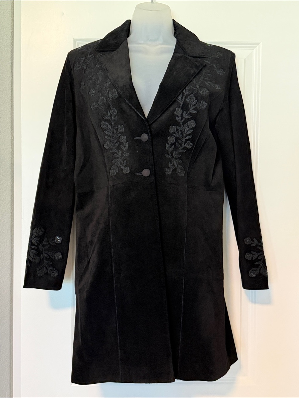 Scully - Polished Western Black Suede Leather Sequin Embroidered Coat -Size 8